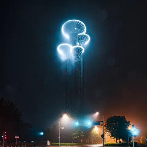夜晚蓝色灯光建筑场景
